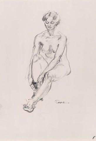 Artwork Untitled (seated female nude putting on a stocking) this artwork made of Pencil