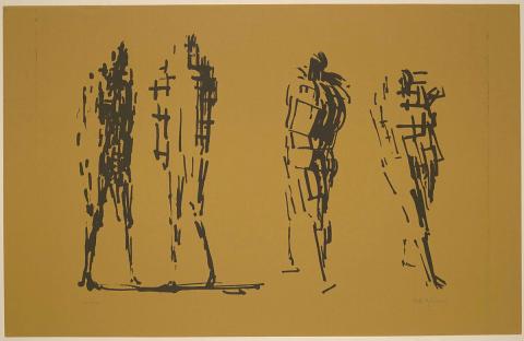Artwork Four figures this artwork made of Lithograph on dark yellow laid paper, created in 1966-01-01
