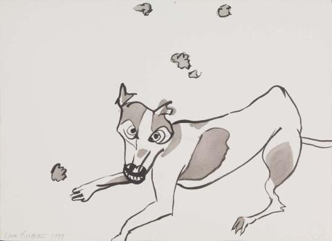 Artwork The dogs of Auckland no. 21 this artwork made of Ink on Arches Watercolour paper, created in 1997-01-01