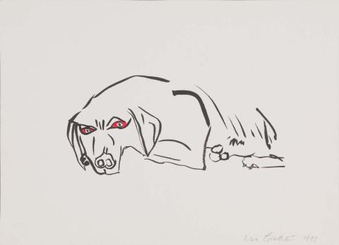 Artwork The dogs of Auckland no. 25 this artwork made of Ink on Arches Watercolour paper, created in 1997-01-01