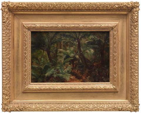 Artwork A shady nook, Tamborine Mountain this artwork made of Oil on wood panel, created in 1914-01-01