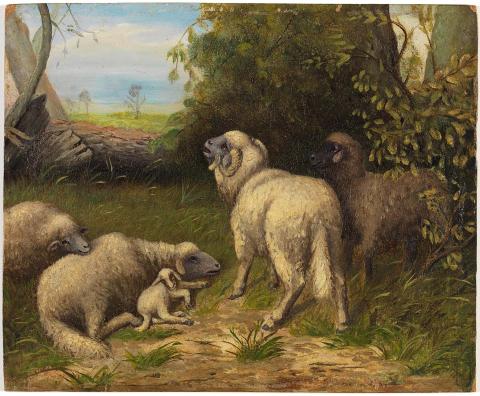 Artwork (Resting sheep) this artwork made of Oil on strawboard, created in 1860-01-01