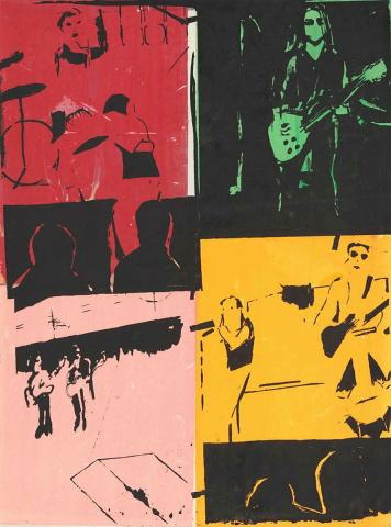 Artwork Four Bands this artwork made of Screenprint, printed in colour, from multiple stencils on paper, created in 1979-01-01