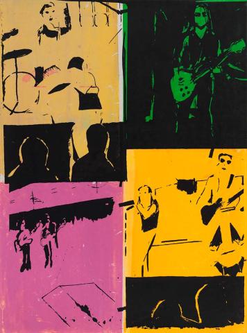 Artwork Four Bands this artwork made of Screenprint, printed in colour, from multiple stencils on paper, created in 1979-01-01