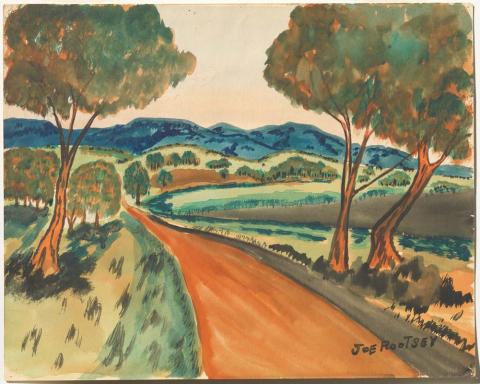 Artwork (Road from Cooktown to Lakeland) this artwork made of Watercolour over pencil on paper, created in 1959-01-01