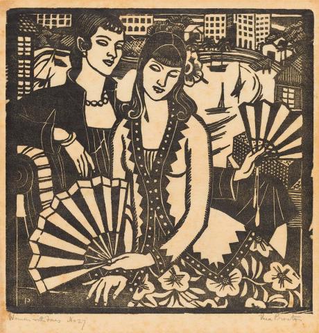 Artwork Women with fans this artwork made of Woodcut on Oriental paper, created in 1930-01-01