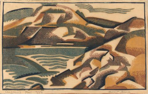 Artwork Chapman's Pool this artwork made of Colour linocut on Oriental paper, created in 1935-01-01