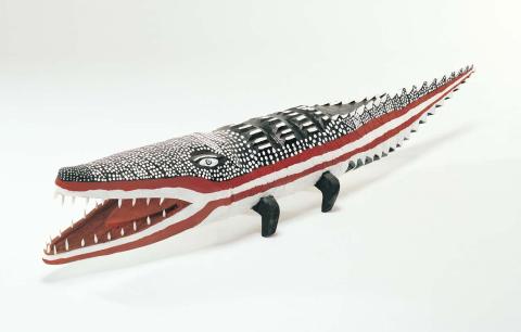 Artwork Freshwater crocodile this artwork made of Carved milkwood with synthetic polymer paint, created in 2001-01-01