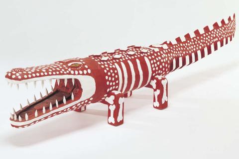 Artwork Saltwater crocodile this artwork made of Carved milkwood with synthetic polymer paint, created in 2002-01-01
