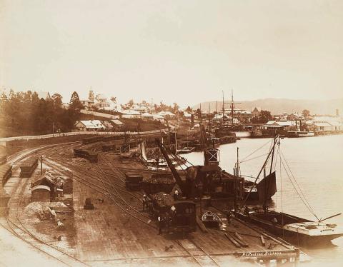 Artwork (Coal wharves, South Brisbane) this artwork made of Albumen photograph on paper, created in 1892-01-01