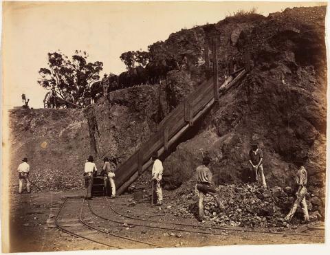 Artwork (Gold mining) Mt Morgan Qld - on the second "lunch" this artwork made of Albumen photograph on paper, created in 1880-01-01