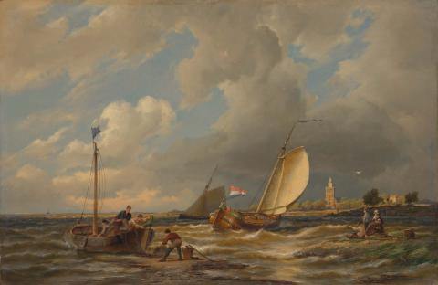 Artwork Delftshaven on the Maas, Holland this artwork made of Oil on oak panel, created in 1883-01-01