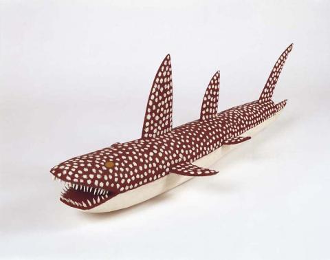 Artwork Freshwater shark this artwork made of Carved milkwood (Alstonia muellerana) with synthetic polymer paint and natural pigments, created in 2002-01-01