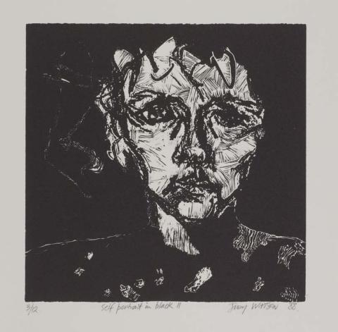 Artwork self portrait in black II this artwork made of Linocut on paper, created in 1988-01-01
