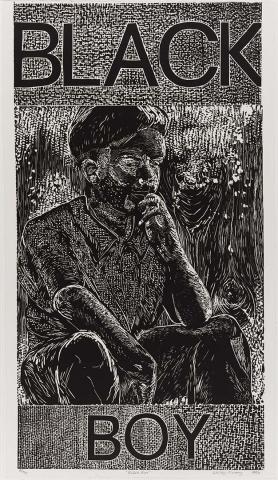 Artwork Black boy (from 'My grandfather' series) this artwork made of Linocut on BFK Rives paper, created in 1994-01-01