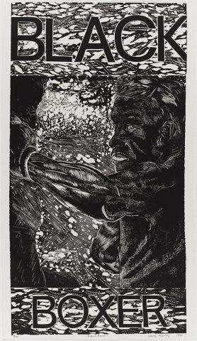 Artwork Black boxer (from 'My grandfather' series) this artwork made of Linocut