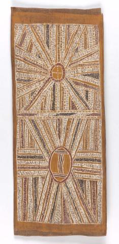 Artwork Jarwolalwal this artwork made of Natural pigments on eucalyptus bark, created in 1955-01-01