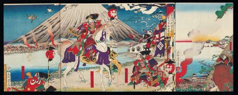 Artwork Album of battles of the Genpei War this artwork made of Colour woodblock print on paper, created in 1880-01-01