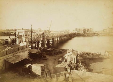 Artwork New Victoria Bridge - up-stream section under construction this artwork made of Albumen photograph on paper, created in 1895-01-01