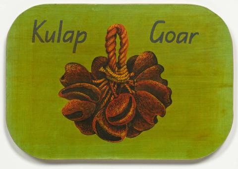 Artwork Kulap goar (Dance rattle) this artwork made of Colour laser copy, varnish and paint on composition board, created in 1991-01-01