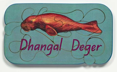Artwork Dhangal deger (Dugong) this artwork made of Colour laser copy, varnish and paint
