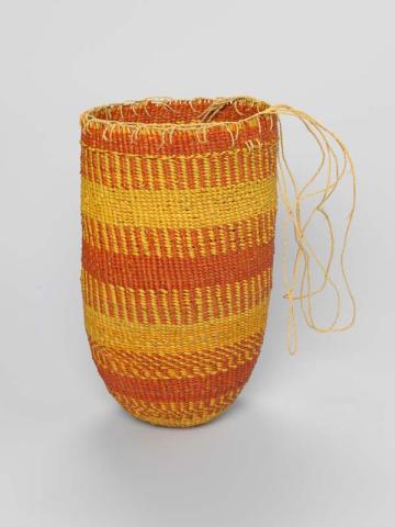Artwork Mindirr (Basket) this artwork made of Twined pandanus palm leaf, natural dyes and bark fibre string