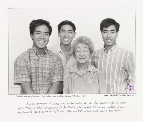 Artwork "Mother and her grandsons, John, Robert and William Fukuda." Brisbane. 1988. (from 'About my mother' portfolio) this artwork made of Gelatin silver photograph on paper, created in 2003-01-01