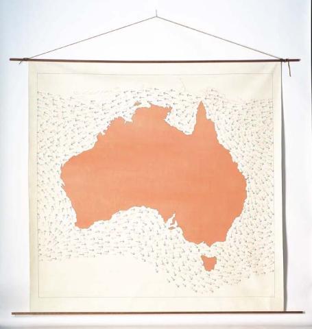Artwork Ocean currents, Australia (from 'Argonauts of the Timor Sea') this artwork made of Synthetic polymer paint on canvas with maple rods and string, created in 2004-01-01