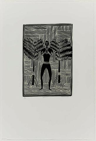Artwork Djang'kawu (The Djang'kawu standing at his home Burralku) (no. 2 from 'Yalangbara' suite) this artwork made of Linocut on paper, created in 2000-01-01
