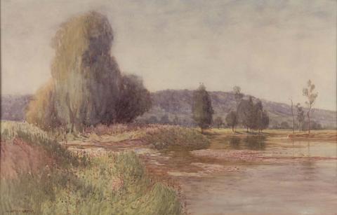 Artwork (Riverine landscape) this artwork made of Watercolour on paper, created in 1920-01-01