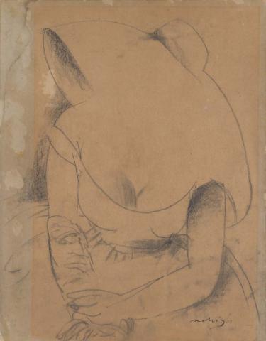 Artwork Sketch for 'Portrait version no. 3' this artwork made of Charcoal on Ingres paper, created in 1960-01-01