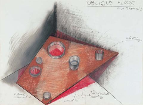 Artwork Study for 'Oblique floor' this artwork made of Charcoal, oil stick and ink on paper, created in 1992-01-01