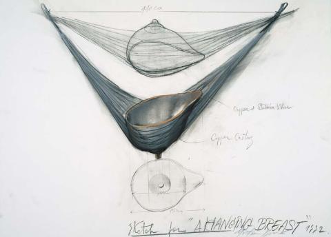 Artwork Sketch for 'A hanging breast' this artwork made of Charcoal, graphite and synthetic polymer paint