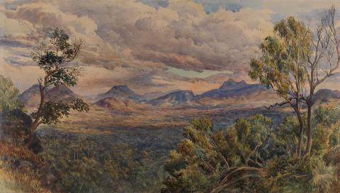 Artwork View from Main Range near Spicers Peak, Queensland, Australia this artwork made of Watercolour on paper, created in 1880-01-01