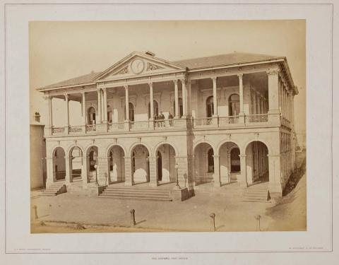 Artwork The General Post Office (from 'Brisbane illustrated' portfolio) this artwork made of Albumen photograph on paper mounted on card, created in 1874-01-01
