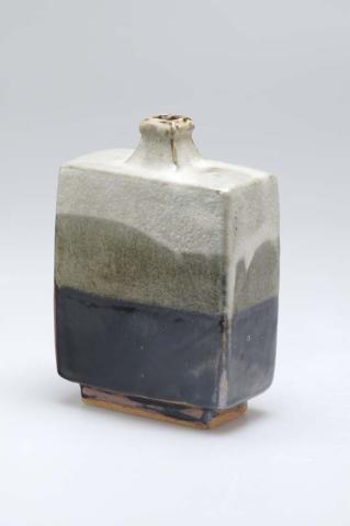 Artwork Rectangular bottle this artwork made of Stoneware, press-moulded with tenmoku glaze and nuka glaze, created in 1968-01-01