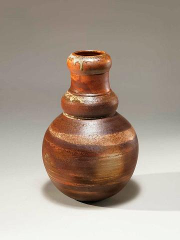 Artwork Bottle: Woman form this artwork made of Stoneware, wheelthrown Neriage clay with natural ash glaze, created in 2000-01-01