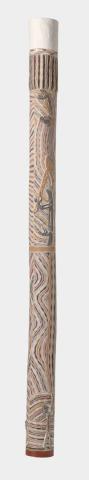Artwork Dhanbarr (Hollow log memorial pole) this artwork made of Wood with natural pigments, sawdust and fixative