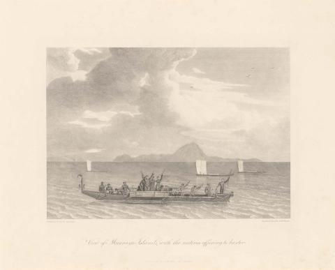 Artwork View of Murray's Islands, with the natives offering to barter this artwork made of Engraving