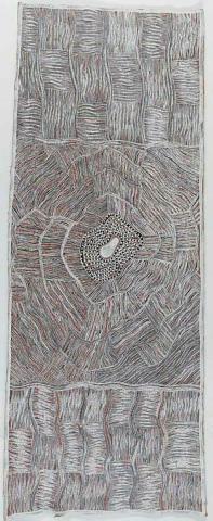 Artwork Mumutthun (Paddle splash) this artwork made of Natural pigments on bark (Eucalyptus tetrodonta), created in 2006-01-01