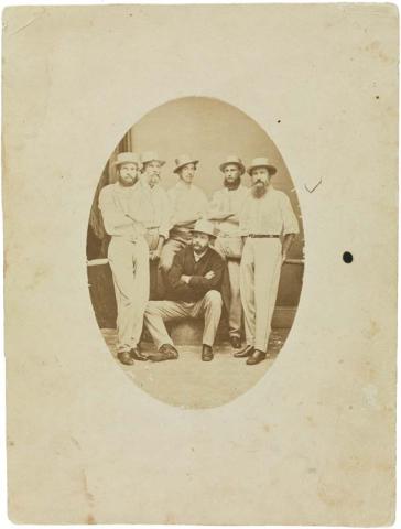 Artwork (The Archer brothers with Lionel Knight Rice) this artwork made of Albumen photograph on paper, created in 1860-01-01