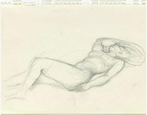 Artwork Reclining nude this artwork made of Pencil on paper from a spiral bound notebook, created in 1970-01-01