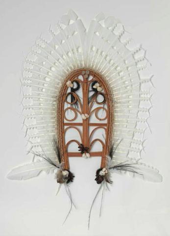 Artwork Ceremonial dhoeri this artwork made of Cane, bamboo, string with natural pigments, bees wax, shell, seed, eagle, cassowary and pheasant feathers, created in 2008-01-01