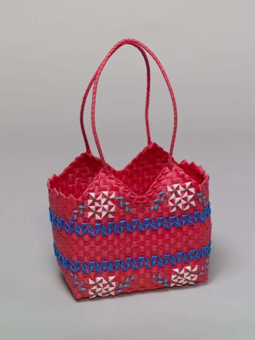 Artwork Basket this artwork made of Check-woven red polypropylene tape, created in 2008-01-01