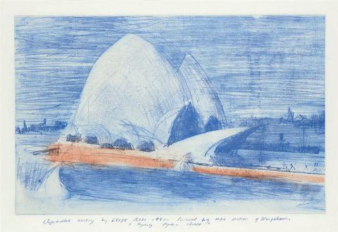 Artwork Sydney Opera House this artwork made of Etching on paper, created in 1981-01-01