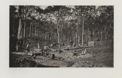 Artwork (Alluvial gold mining) (no. 18 from 'Images of Queensland' series) this artwork made of Autotype on paper, created in 1864-01-01