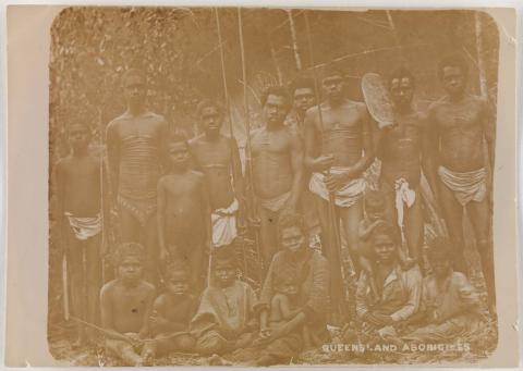 Artwork Queensland Aborigines (Atherton Tablelands) this artwork made of Albumen photograph on paper, created in 1890-01-01