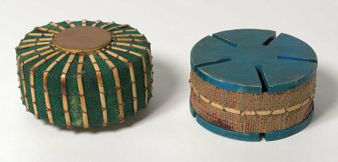 Artwork Land mines (from '1979' series) this artwork made of Bamboo, rattan, plywood, wire, burlap, dye, paint, created in 2009-01-01