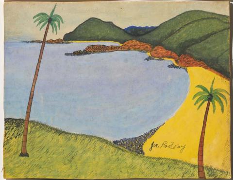 Artwork (Coastal landscape) this artwork made of Gouache