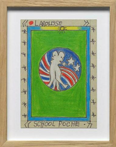 Artwork Larousse school poche (from 'Publicités' series) this artwork made of Coloured pencil and ballpoint pen on cardboard, created in 2008-01-01